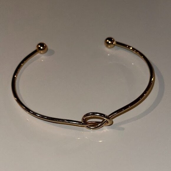 Gold Knot Bangle Bracelet – Minimalist Open Cuff - Picture 1 of 2